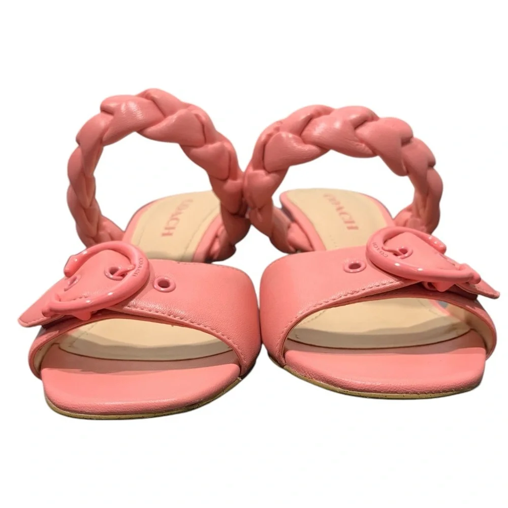 Coach Womens Mollie Pink Leather Slip On Open Toe Heel Sandals Shoes‎ SZ 7 - Picture 9 of 9